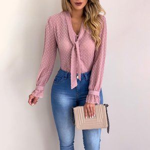 New Fashion Elegant Chiffon Blouses Long Sleeve